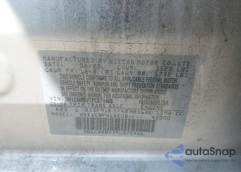 2023 Nissan Versa S 5-Speed Manual Transmission from USA, damaged, VIN 3N1CN8BV7PL871466